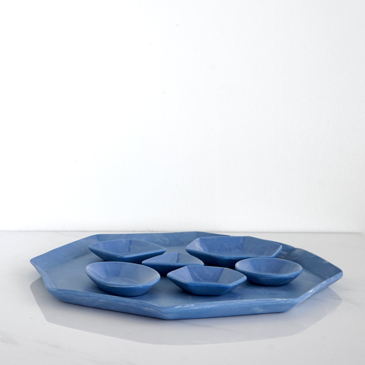 INDIGO MARBLE OCTAGON SEDER SET